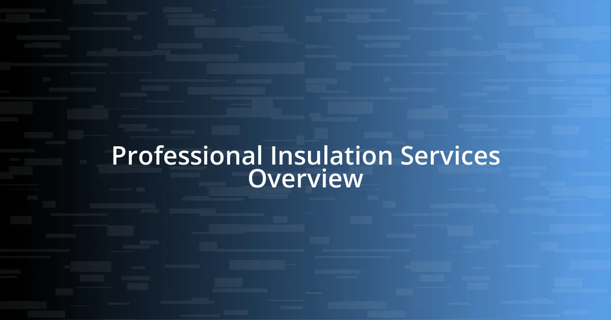 Professional Insulation Services Overview